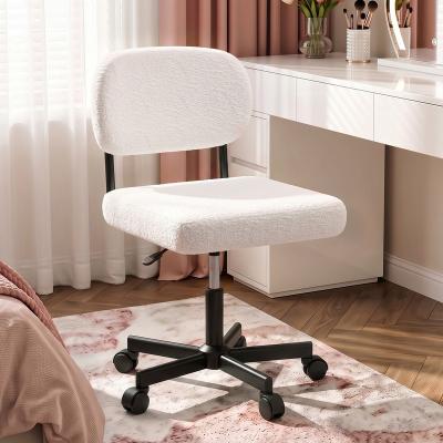 CLICKBIN Plush Adjustable Swivel Office Chair, Armless Vanity Chair with Wheels - N/A