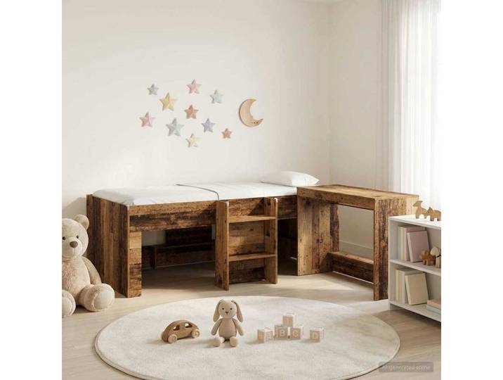 furnicato Bettgestell Kinder Hochbett mit Schreibtisch 203x101x68,5 cm Altholz (1-tlg), Integrierter Arbeitsplatz Kinder-Etagenbett für kleine Zimmer