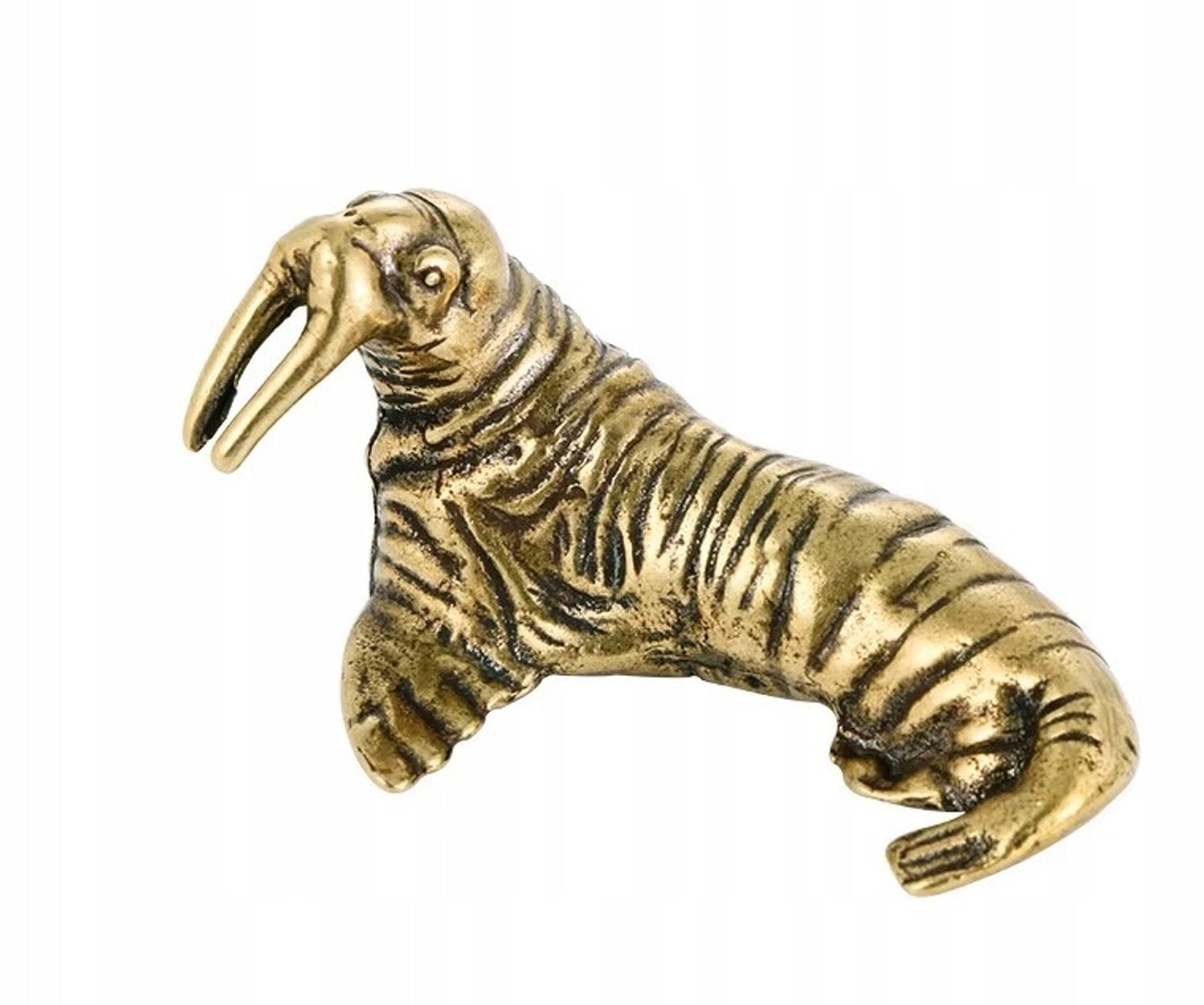 Massieve Messing Walrus Figuur - Vintage Bureau Decoratie