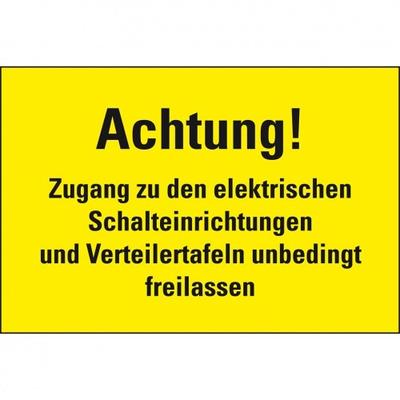Aufkleber I Warnschild Achtung! Zugang zu den elektrischen, RoHS konform, Folie300x200mm