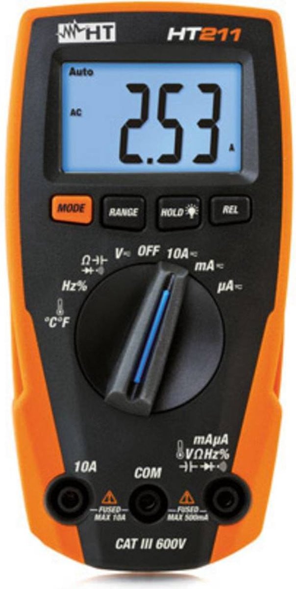 HT Instruments HT211 Compacte Digitale Multimeter met Temperatuurmeetfunctie en 4000 Counts CAT III 600 V