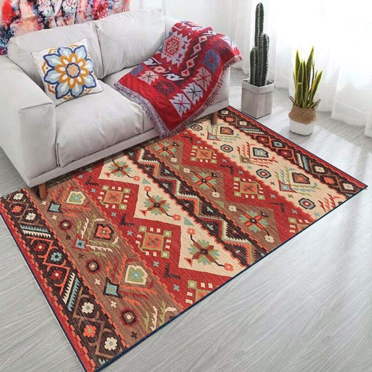 Boheems Perzisch Tapijt - Etnische Vloerdecoratie - Bruin - 60 x 90 cm