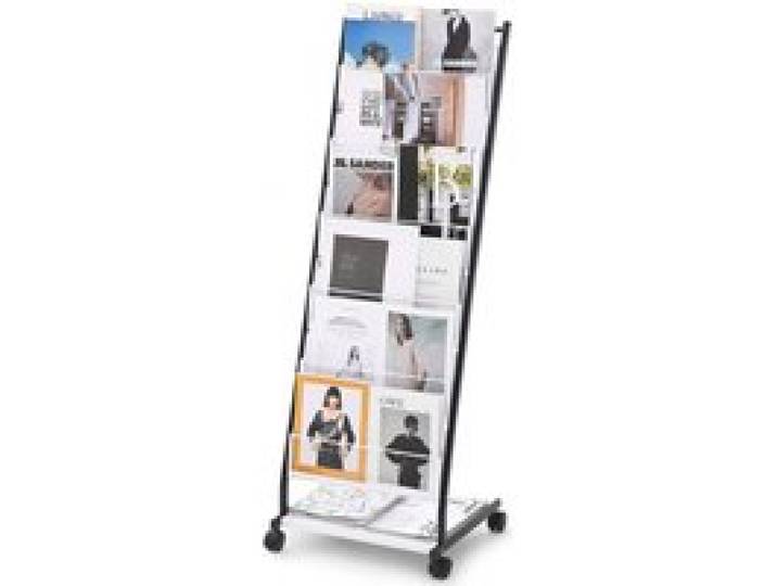 VEVOR Brochure Stand 6-laags tijdschriftenrek, staande tijdschriftenrek, krantencatalogushouder, verplaatsbaar met 4 wielen (2 afsluitbaar) voor winkeldisplays, kantoren, 6 vakken