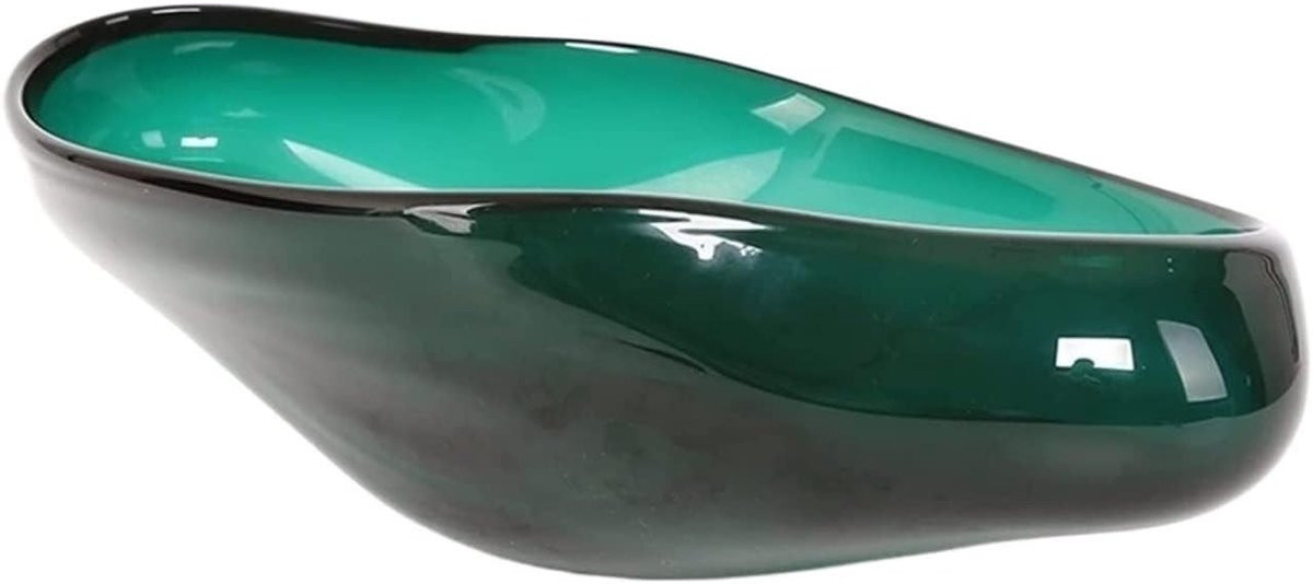 Decoratieve glazen fruitschaal - Handgeblazen transparante kom - Lengte: 43 cm