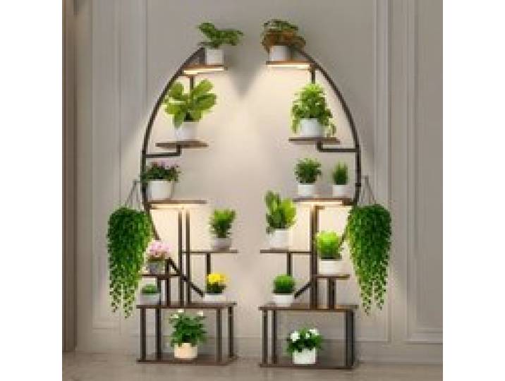 VEVOR Pflanzenständer mit Wachstumslichtern 2er Pack, 7-stufiger Blumenständer, Blumentreppe, Pflanzentreppe, 3 Timer- & 10 Helligkeitsstufen, Blumenregal für das Wohnzimmer, 550x260x1665mm