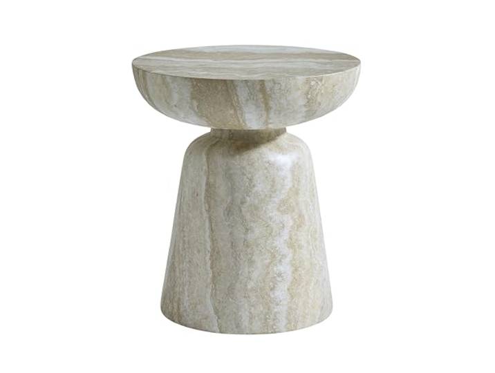 Round Accent Side Table with Bowl Top, Fiberglass with Sticker Finish, Modern Pedestal End Table for Living Room (Beige)