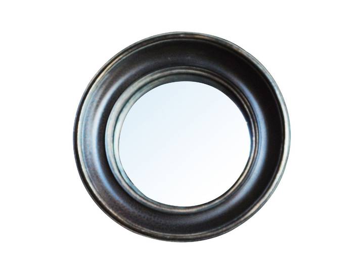 Miroir convexe en bois noir, bordure dorée, rond, oeil de sorcièr