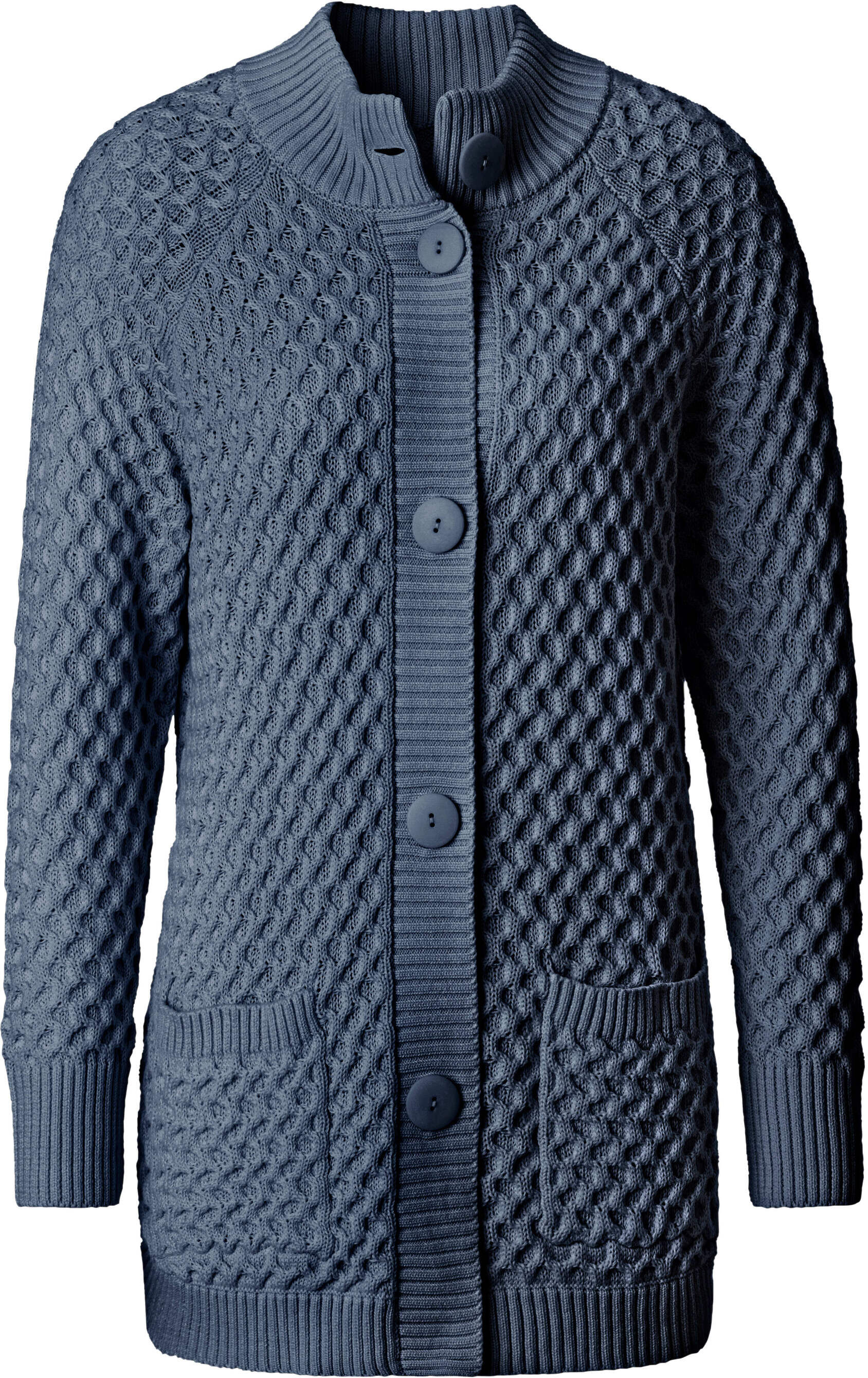 Strickjacke WITT "Long-Strickjacke Longstrickjacke mit Taschen", Damen, Gr. 44, rauchblau, Modisch, Strickjacken Strickjacke