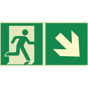 Abtec Hinweisschild ISO 7010 E002+E006 Aluminium, 30 x 15 cm, nachleuchtend, Notausgang rechts unten