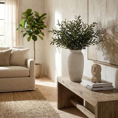 Sagebrook Home Decorative Vase - White Earthenware Textured Cylinder, 19 in
