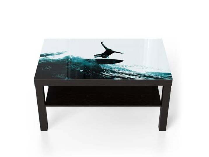 DEQORI Glastisch schwarz groß 90x50 cm Motiv Türkise Abenteuer ausgefallener Beistelltisch aus Glas Hochglanz Couchtisch fürs Wohnzimmer moderner Couch Tisch mit Design