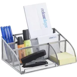 relaxdays Stiftehalter mit 5 Ablagen Mesh-Design silber