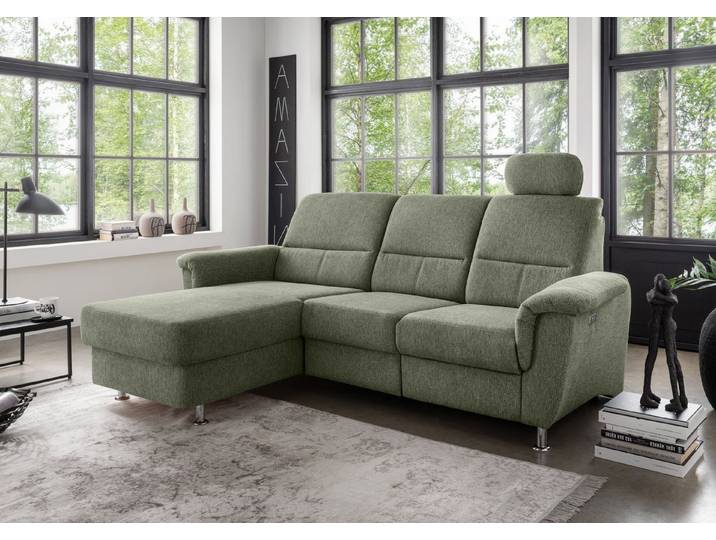 freiraum Ecksofa Ludwigshafen, Motor-funktion, Kopfstütze, Stauraum, moosgrün - 231x113x165 (BxHxT)