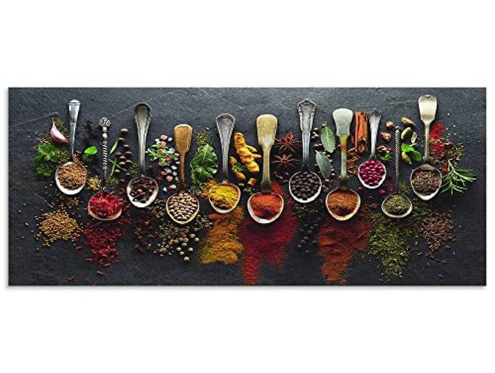 ARTland Spritzschutz Küchenrückwand aus Alu für Küche Herd Spüle Motiv 120x50 cm (BxH) Essen, Trinken & Genuss Lebensmittel Fotografie Bunt Kräuter Gewürze Schiefer U1UJ