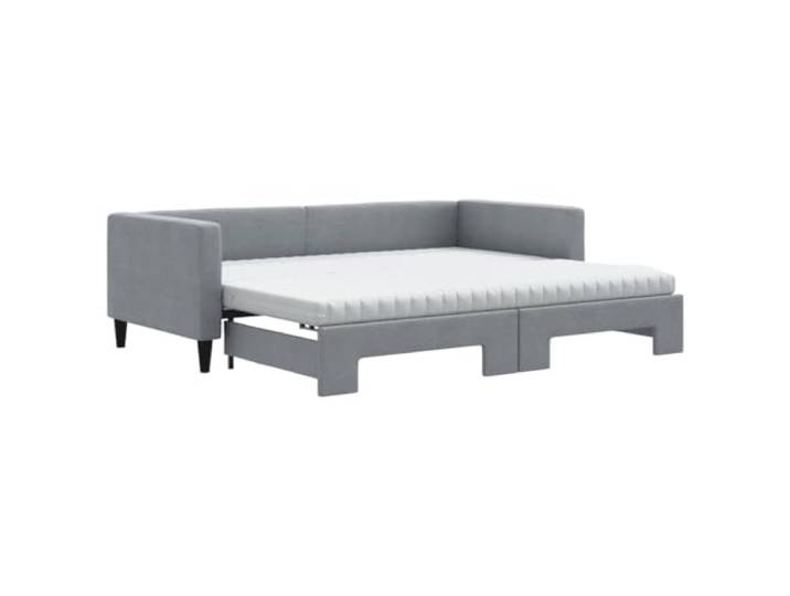 Makastle Tagesbett Ausziehbar mit Matratze Hellgrau 90x190 cm 100% Polyester Stoff