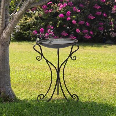 Alpine Corporation 35"" Tall Outdoor Antique Style Galvanized Metal Birdbath Bowl with Bird Figurines"