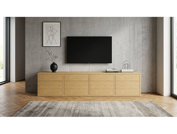 Langes Lowboard aus Holz Eiche Natur geölt