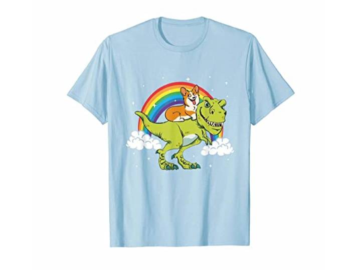 T-Shirts T-Rex Tyrannosaurus T Rex Dinosaur Riding Corgi Dog Tshirt, Nero, XXL