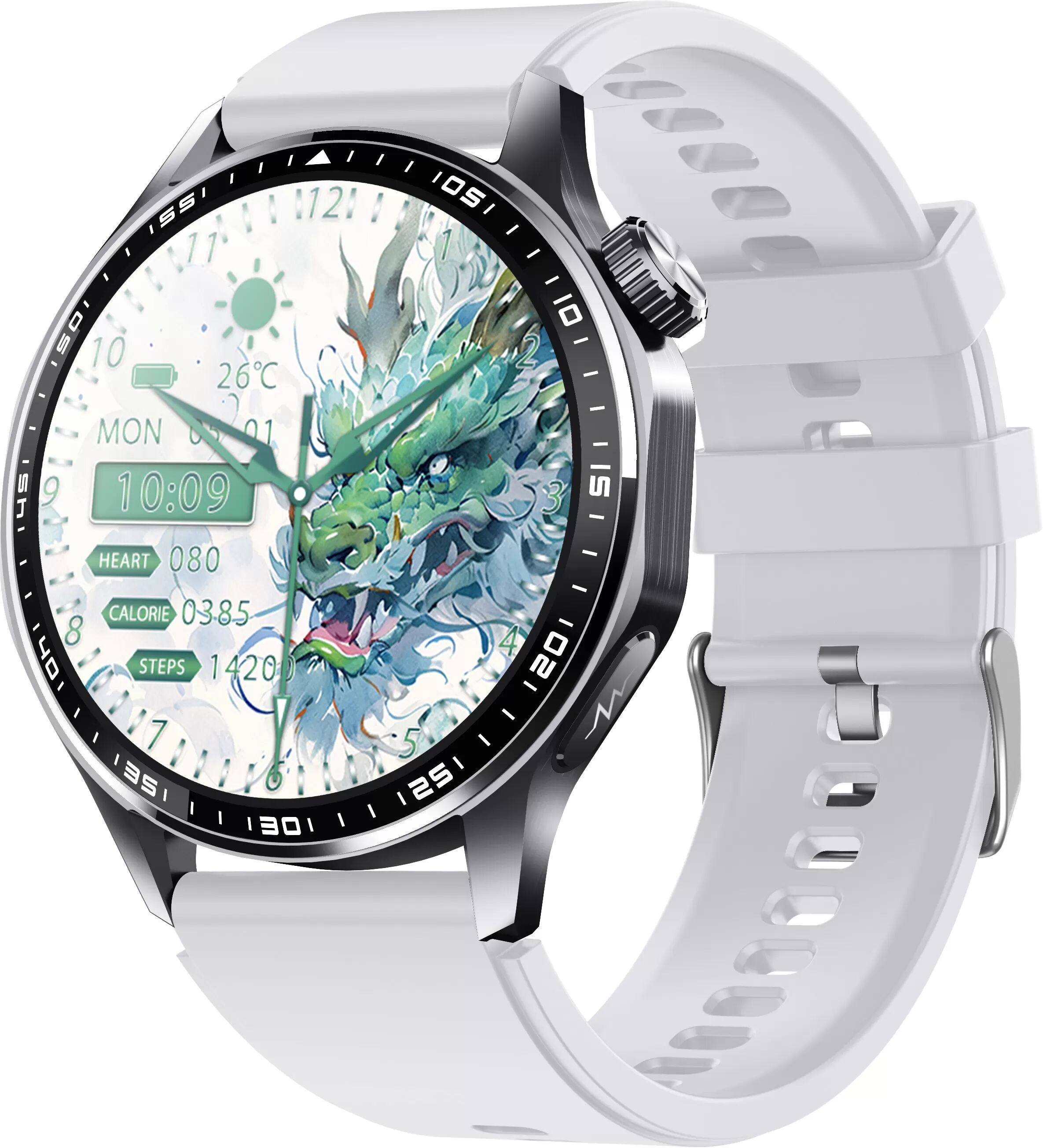INF Smartwatch mit EKG, Herzfrequenzmesser, Blutdruckmessgerät und Schrittzähler Schwarzgraues Silikon