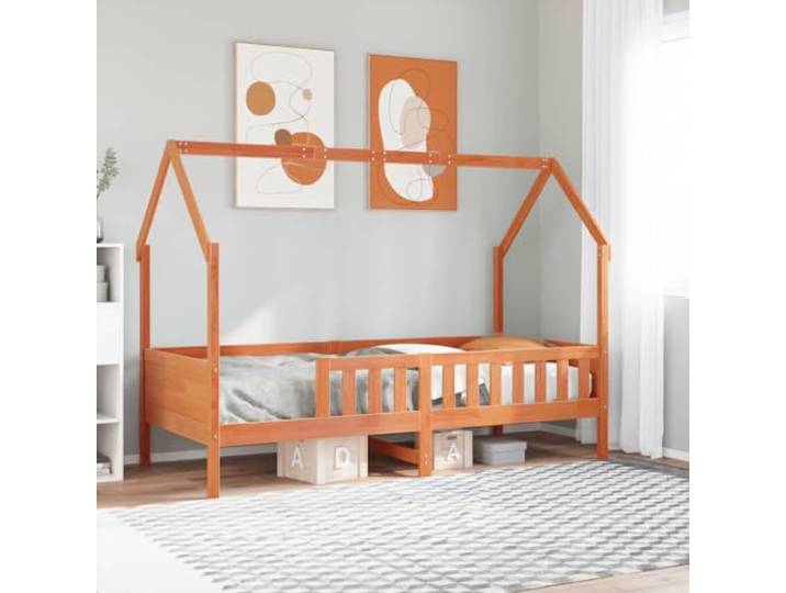 RJPLMFV Bettgestell für Kinder, Form Haus, massives Kiefernholz Mit Seitengittern, offenem Dach, Aufbewahrung unter dem Bett, Lattenrost inklusive