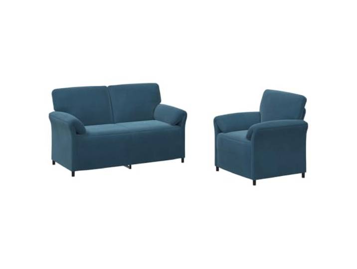 Todiikf Sofa Set 2-Sitzer und 1-Sitzer Samtsofa Blau mit Metallrahmen Gemütliche Polstergarnitur fürs Wohnzimmer mit weicher Schaumstofffüllung und geschwungenen Armlehnen.