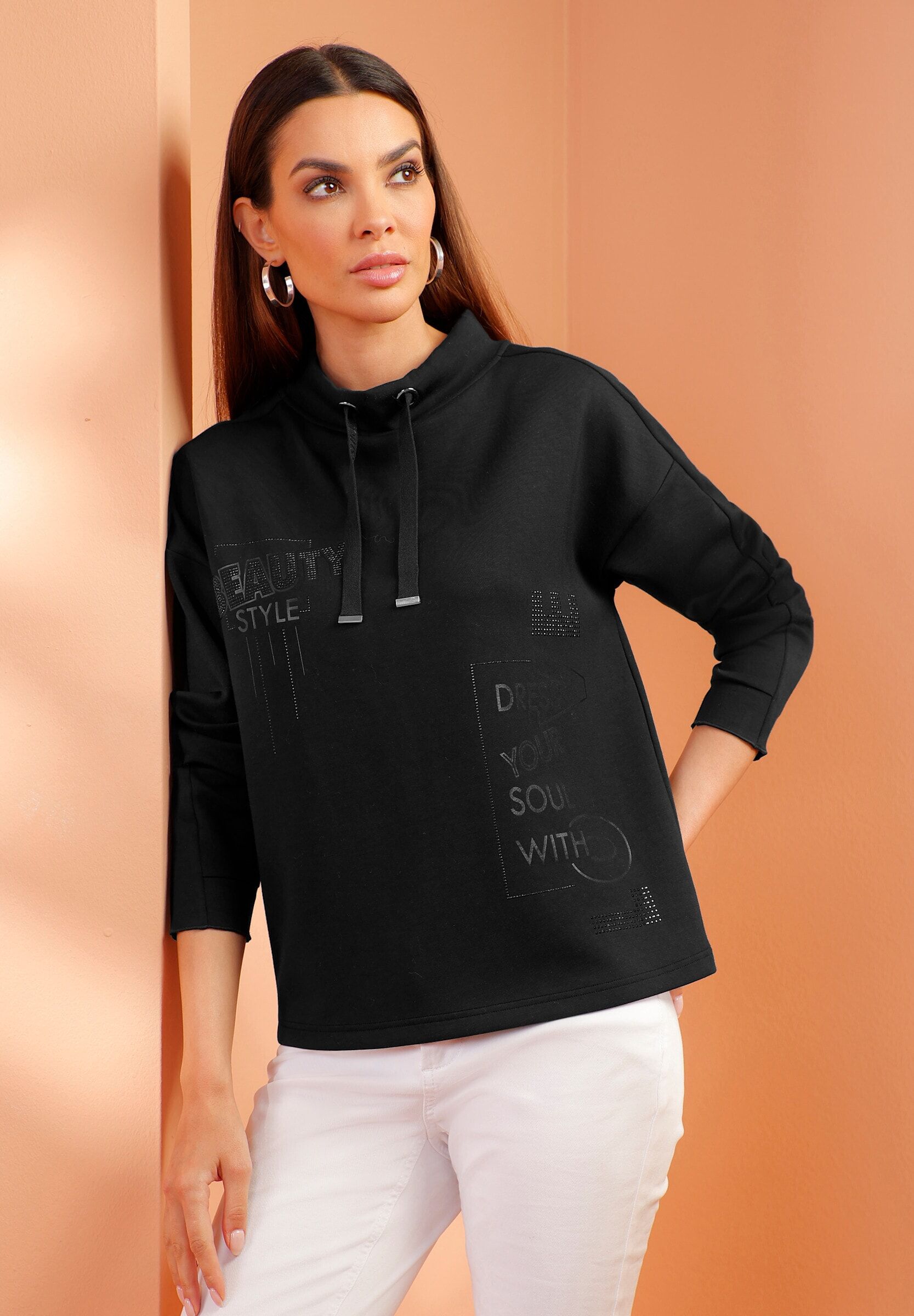 Sweatshirt HEINE "Sweatshirt Sweatshirt", Damen, Gr. 34, schwarz, Interlock, , Modisch, Sweatshirts Sweatshirt