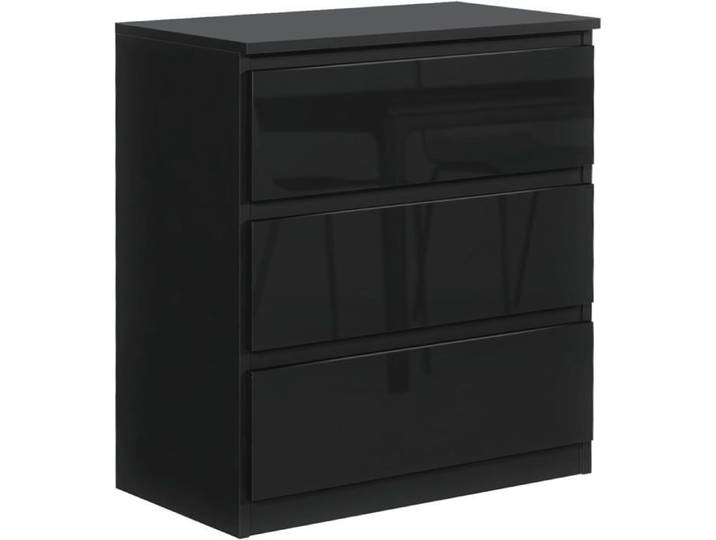 Commode 3 tiroirs - Meblocker - Meuble de Rangement Spacieux - Salon Bureau chambre à couche & enfant - Noir Brillant