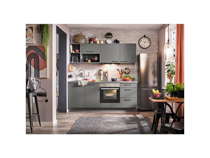 Express Küchenleerblock, Anthrazit, nur wie online abgebildet bestellbar, 205 cm, Made in Germany, in den Filialen seitenverkehrt erhältlich, vormontierter Korpus, Küchen, Küchenzeilen & Küchenblöcke, Küchenzeilen ohne Geräte