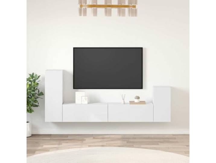 HEFZGDB 4-TLG. TV-Schrank-Set Weiß Holzwerkstoff mit Wandmontage und reichlich Stauraum für Wohnzimmer