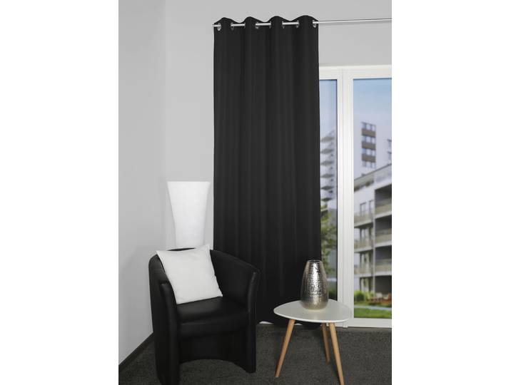Vorhang HOME BASICS ATLANTIK Gr. 1, schwarz, B:140cm H:235cm, Polyester, Gardinen, Vorhang, Ösenschal Uni ATLANTIK
