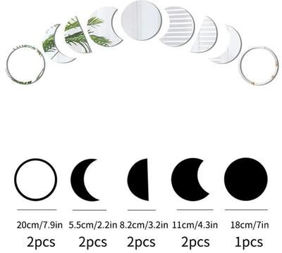 Useful Little Things Lunar Eclipse 9 Piece Acrylic Wall Mirror Set Celestial Moon Phase Decorative Wall Art Decals silver