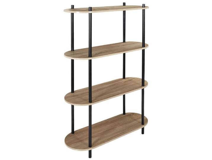 ENTAS - Etagère 4 Tablettes Ovales Aspect Bois Pieds Noirs