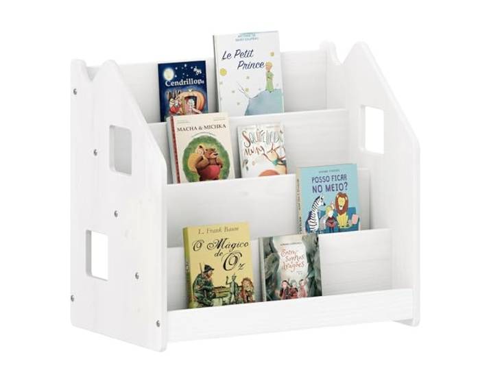 IDIMEX Bücherregal Bruno 4 Fächer aus Massivholz - weiß Montessori Bücherregal für Kinderzimmer, Stabil und sicher mit abgerundeten Ecken, Kinderzimmeraufbewahrung