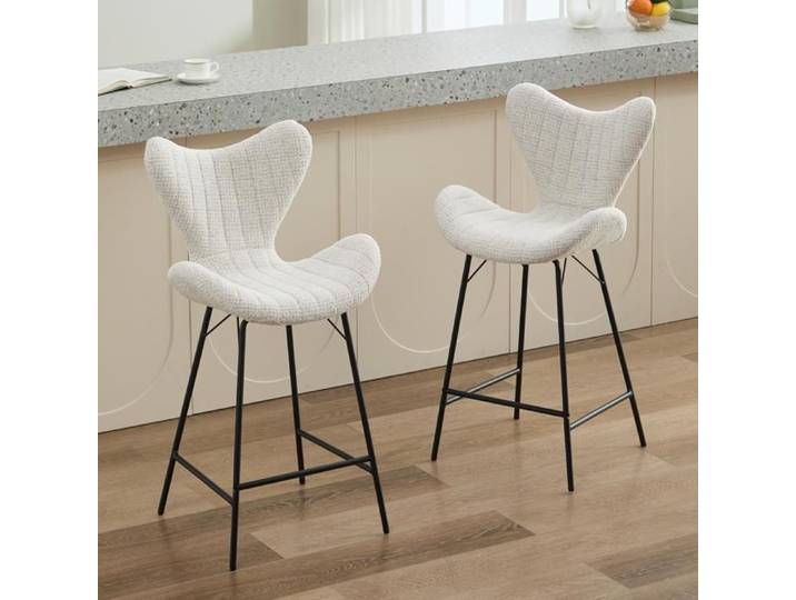 chairus Tabourets de Bar Lot de 2 Tabourets Hauts avec Repose-Pieds en Métal Chaises de Bar Moderne pour Cuisine Chenille Avoine