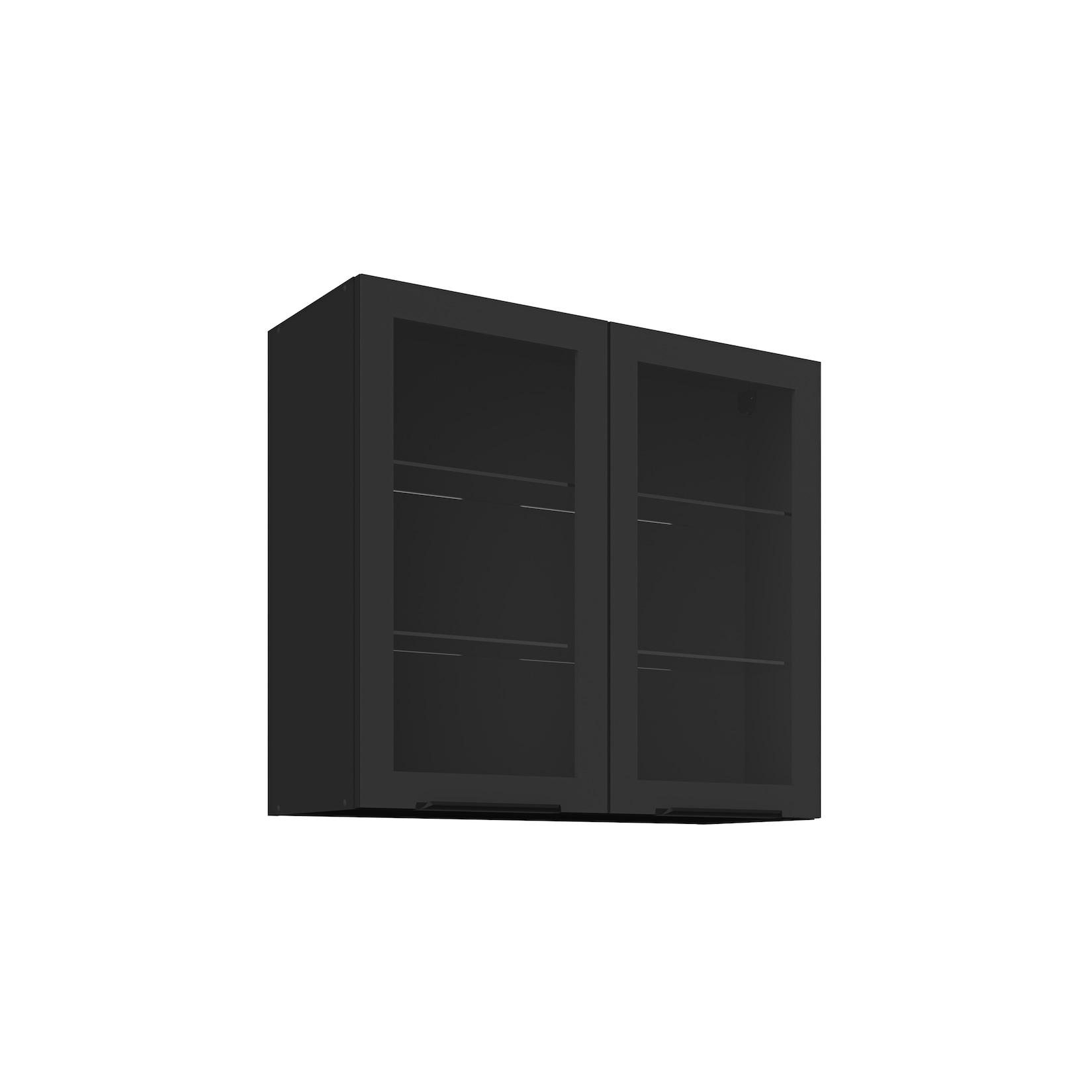 Küchen Glashängeschrank 80 cm SIENA Schwarz Küche Küchenzeile Küchenblock
