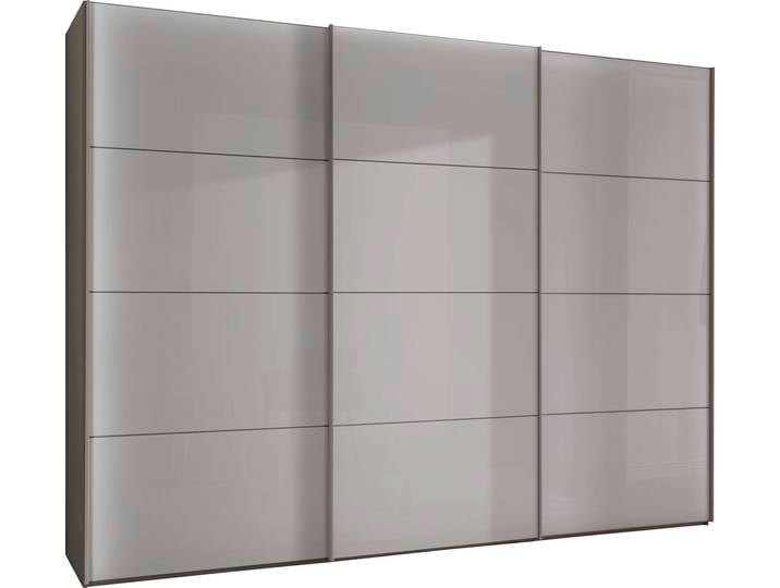 Schwebetürenschrank, Glas & Holzwerkstoff, Grau, 278,9×217×67 cm, Mit Schattenfuge, Wiemann