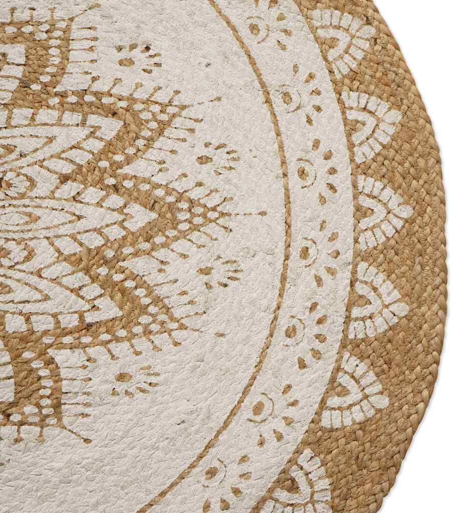vidaXL Tapis de zone Naturel avec impression blanche Floral