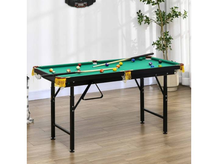 Table de billard pliable et réglable en hauteur, de couleur verte, avec triangle, 2 queues de billard et 16 billes de billard
