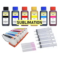 Wiederbefüllbare Tintenpatronen wie Epson T24XL + 6 x 100 ml Sublimationstinte