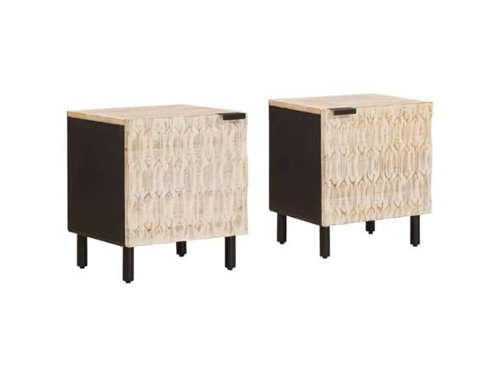 Fisinber Nachttisch 2er Set Weiß 40x33x46cm Massivholz Mango Kompakte Nachtkommoden aus Mango-Holz und Holzwerkstoff mit Tür und Ablage für Ihr Schlafzimmer