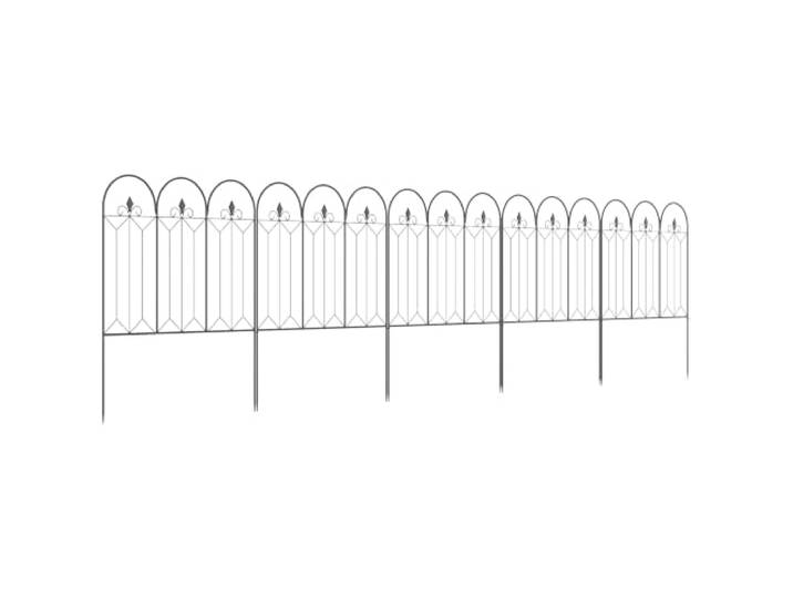 Outsunny Lot de 5 Clôtures de Jardin Décoratives 305 x 79\,5 cm Noir En Métal\, Avec Ornements