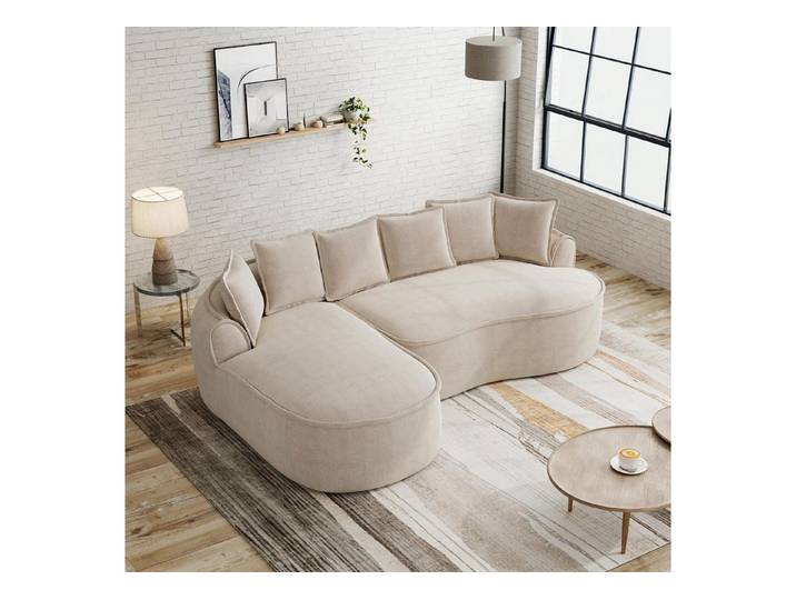LuxusKollektion Wohnlandschaft Sofa Chenille L Form Chaiselongue Kissen 122cm Hellbraun 3-Sitzer L