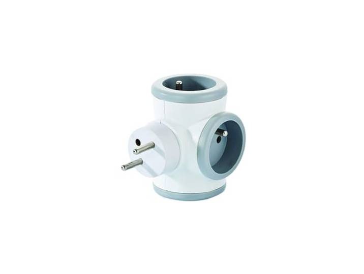 Watt&Co Multiprise Murale Triplite 3 Prises 16A sans Câble Gris Sans Câble\, Branchement Direct sur Prise Murale\, Format Compact\, Conforme CE\, Gris\, Matière Auto-Extinguible