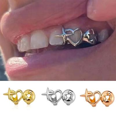 Vintage Silver Tooth Grill Caps Set, Punk Hip Hop Tooth Jewelry For Couples gold