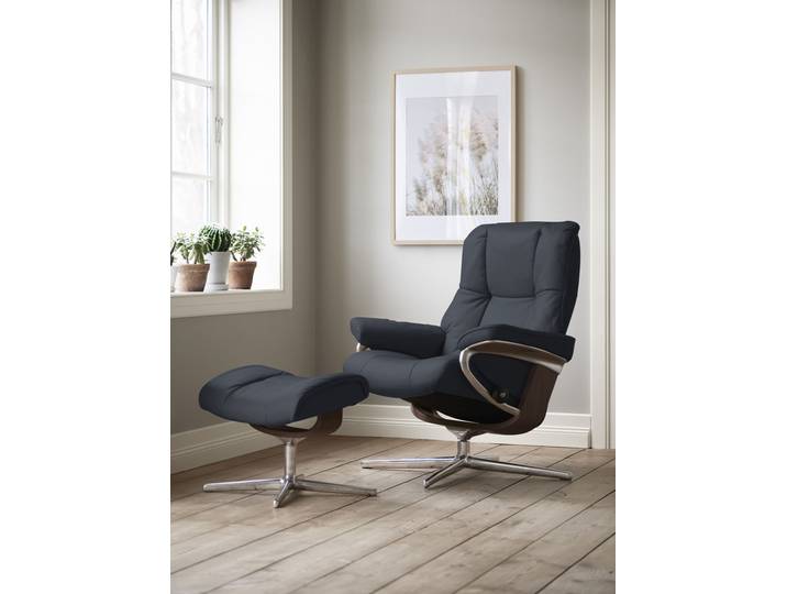 Fußhocker, 55x41x39 cm, Leder, Blau, Cross Base, Modern, Stressless