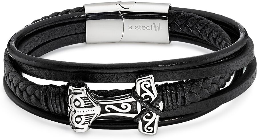 Armband BRUNO BANANI "Schmuck Geschenk Armband", schwarz (edelstahlfarben, schwarz), Armbänder, Damen, 21,5cm, Edelstahl Lederimitat, Edelstahl, Lederimitat, Armband
