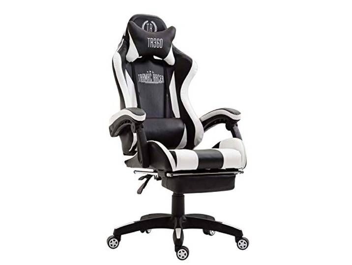 CLP Gaming Bürostuhl Ignite mit Kunstlederbezug I Schreibtischstuhl mit Armlehnen I Verstellbarer Drehstuhl im sportlichen Design Farbe schwarz/weiß