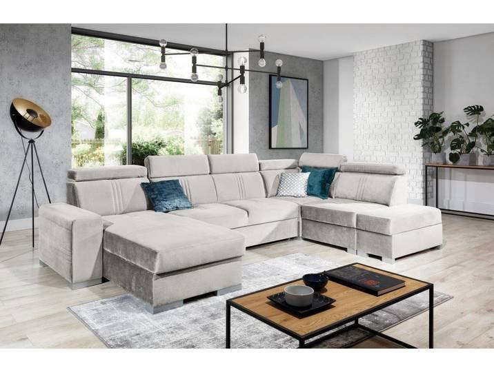 Fun Möbel Wohnlandschaft Wohnlandschaft Schlafsofa NOLAN inkl. USB-Anschluss, inkl. Bettkästen, Kopfteil verstellbar, Rundumbezug, inkl. USB-Anschluss