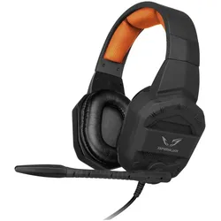 Gamium Casque Gamer filaire sortie 2 jack Surround virtuel 7.1 + micro + adaptateur 2 j (Kabelgebunden), Gaming Headset, Schwarz, Orange