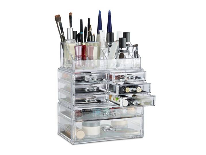 Relaxdays 2x Make-up organizer transparant